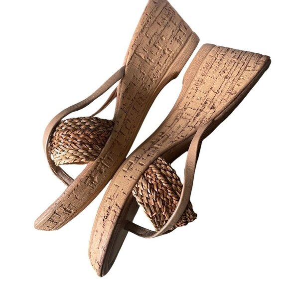 Tuscany Easy Street Italian Wedge Sandal Women Sz 9W Cork Straw Beach Italy Heel - Picture 4 of 8